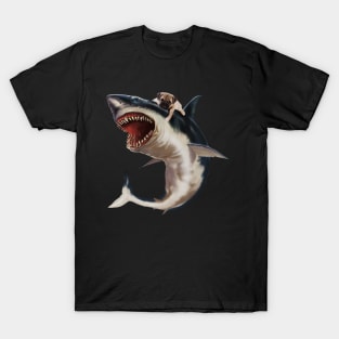 Funny Pug Dog Riding a Shark, Pug Lover T-Shirt